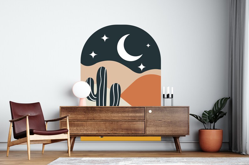 Cactus Wall Decal, Desert Wall Vinyl Sticker Decal, Rainbow Mid Century ...