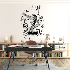 Microphone wall decor Music Wall Decal Music Notes Wall Decor Musician Wall Sticker 852EZ