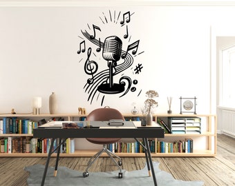 Microphone wall decor Music Wall Decal Music Notes Wall Decor Musician Wall Sticker 852EZ