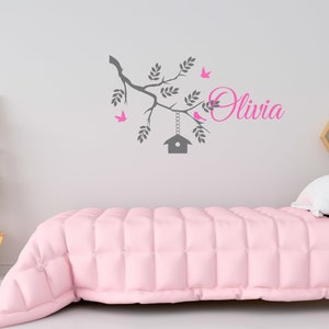 Personalized Name Wall Decal  Tree Branch Birds Wall Decal  Custom Name Wall Decal  Decal for Nursery  SG505