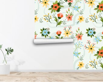 Papel pintado de flores Papel pintado floral Papel pintado floral Decoración de pared sin costuras Vintage Impreso Papel tapiz autoadhesivo extraíble 781EZ