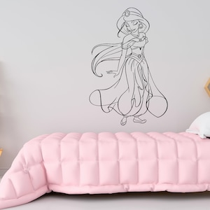 Princesa Jasmine Aladdin Calcomanía de pared Aladdin Decoración de pared Dibujos animados Pegatina de pared Decoración de pared para niñas Dormitorio SG541