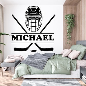 Ice Hockey Wall Decal Hockey Player Wall Decal Custom Name Hockey Stick Personalized gifts Sports Hockey Dad Gift for Him Wall Decal 1482EZ