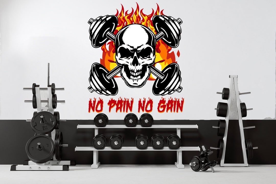 No Pain No Gain Gym Wall Decor Fitness Wall Art Flame Gym Wall Decals ...