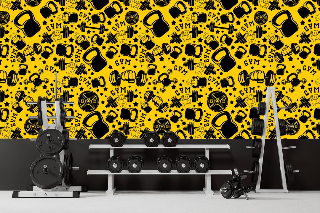 Gym Wallpaper Fitness Wall Art Fabric Wallpaper Seamless Mid Century