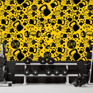 Gym Wallpaper Fitness Wall art Fabric Wallpaper Seamless Mid Century Gym Wall Decor Gym Fabric Crossfit Self Adhesive Wallpaper 1484EZ
