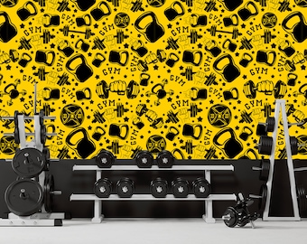 Gym Wallpaper Fitness Wall art Fabric Wallpaper Seamless Mid Century Gym Wall Decor Gym Fabric Crossfit Self Adhesive Wallpaper 1484EZ