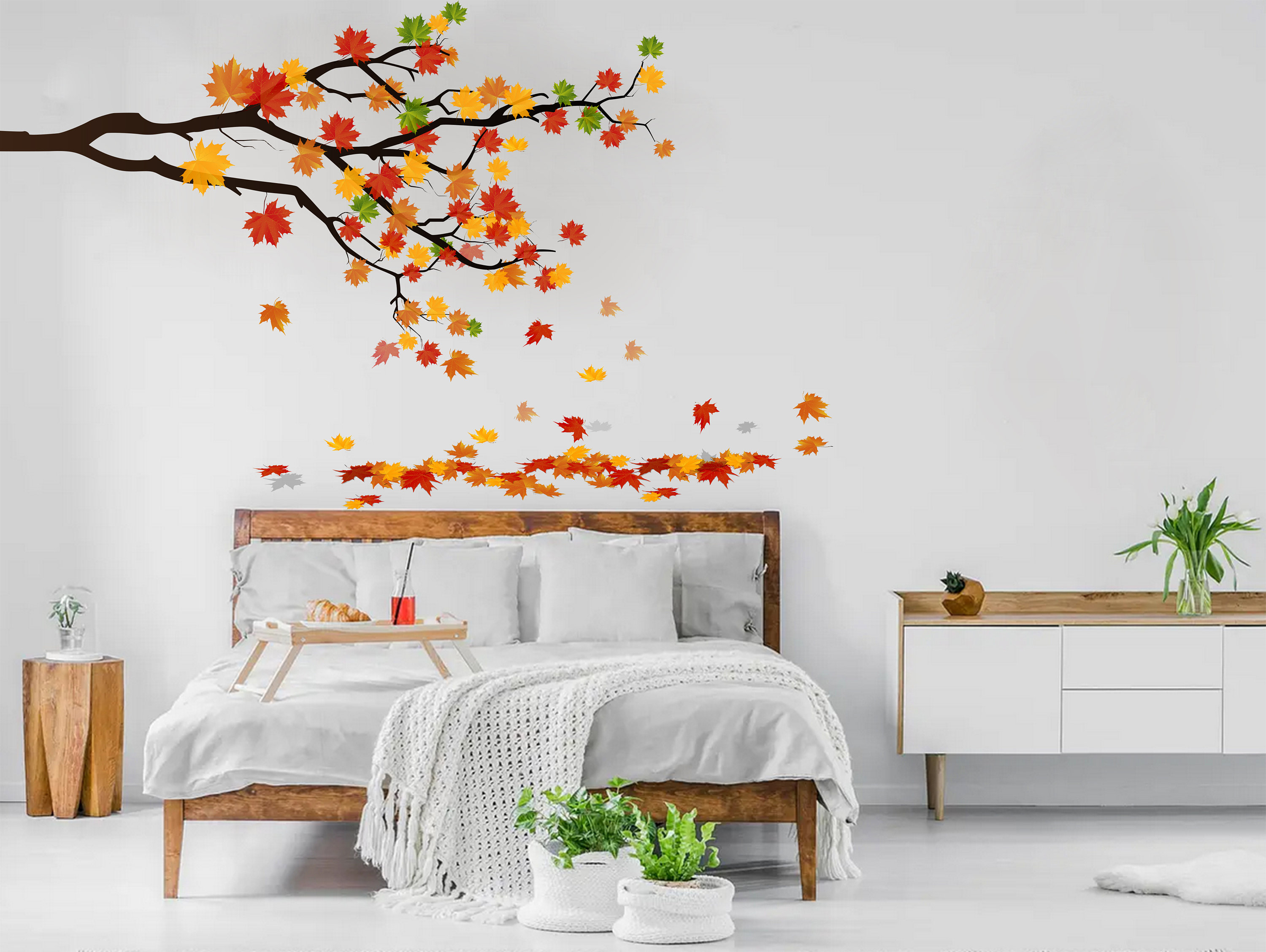 Warm Autumn Tree Wall Decal | Falling Leaves Maple Branch Vinyl ...