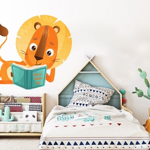 Lion Learn with Me Book Quote Kids Wall Decal Books Reading Room Library Book Shop Stickers Bookstore bookshelf Girl Boy Bedroom 1132EZ