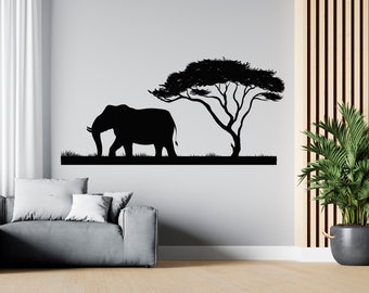 Vinilo decorativo de pared de la sabana africana con animales de safari, arte mural africano SG 1208