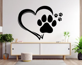 Heart Paws Dog Wall Decor, Dog Wall Decals, Dog Wall Art, Dog Lover Stickers Bedroom Wall Vinyl Nursery Wall Decals Art 1190EZ