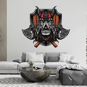 Viking Skull wall Decal, Viking Wall Decal, Skull Wall Art, Skull Wall Decor Skull Wall Sticker Viking Wall Decor Bedroom Home Art 621EZ