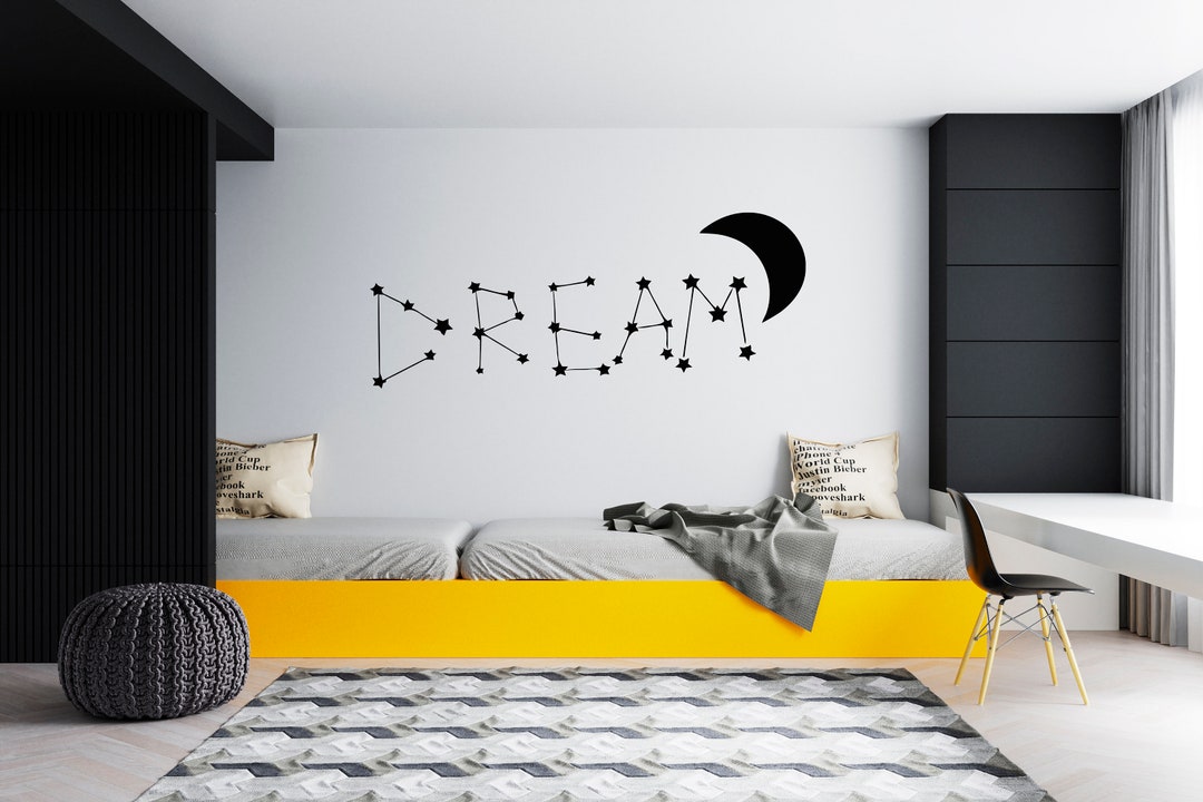 Moon & Stars Dream Wall Decal | Celestial Quote Vinyl Art | Nursery ...
