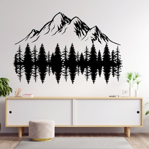 Nature Mountains Wall Decal  Mountain and Forest Wall Sticker Camping Outdoors AdventureTree Wall Decal  Pine Trees Wall Decor 1805EZ