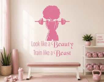 Adesivo da parete fitness – Donna afro che solleva pesi 015p
