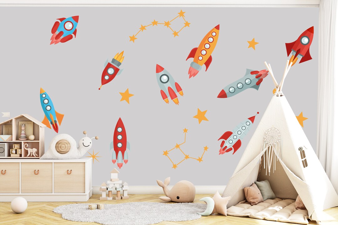 Rocket Wall Decal Nursery Rocket Wall Decal Rocket Room Decor Wall ...