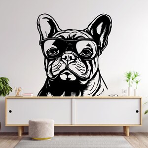 Decoração de parede de cachorro buldogue francês, decalques de parede de cachorro, arte de parede de cachorro, adesivos de amante de cachorro, quarto, salão de beleza, berçário de vinil, decalques de parede, arte 1856EZ