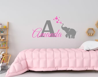Gepersonaliseerde muursticker naam olifant muursticker aangepaste naam muursticker voor kinderkamer SG475