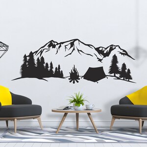 Nature Camping Mountains Wall Decal  Mountain Wall Sticker  Pine Trees Mountains Wall Decal  Adventure Wall Decor SG576