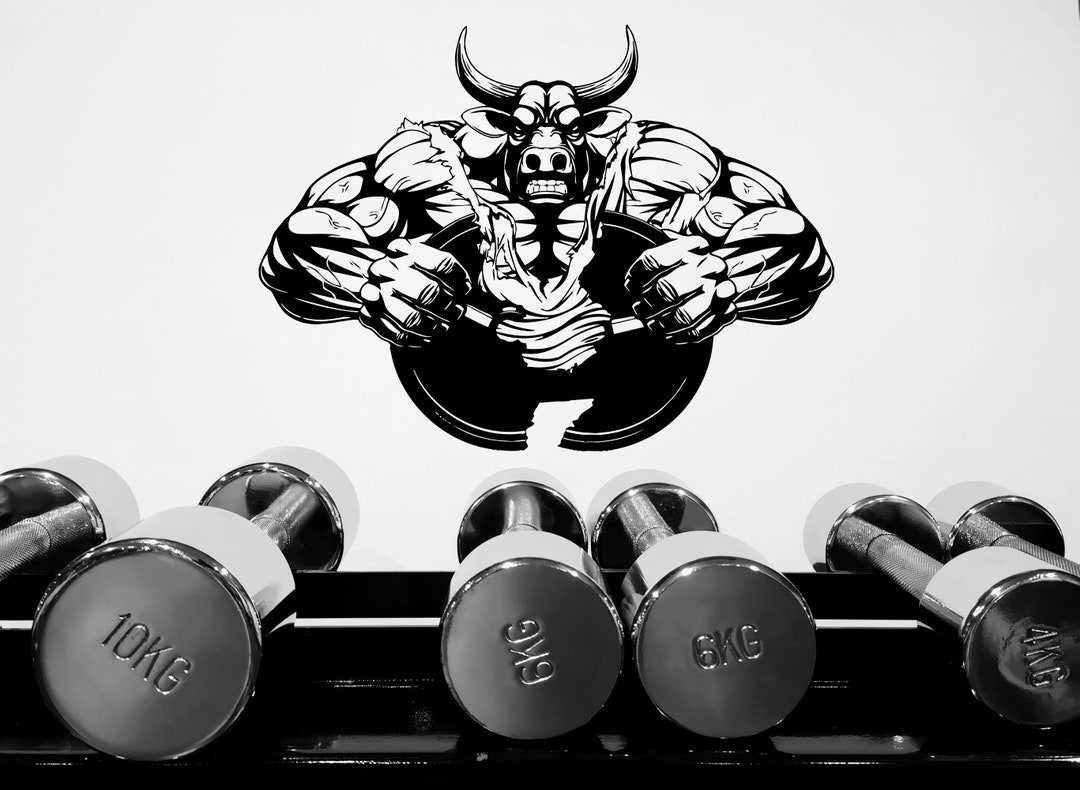Gym Wall Decor Bull Bodybuilder Gym Sticker Fitness Wall Art Etsy