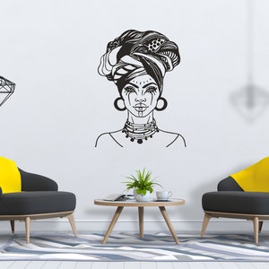 Beautiful African Woman Wall Decal African Girl Wall Sticker Quote Beauty Salon Wall Art SG 874