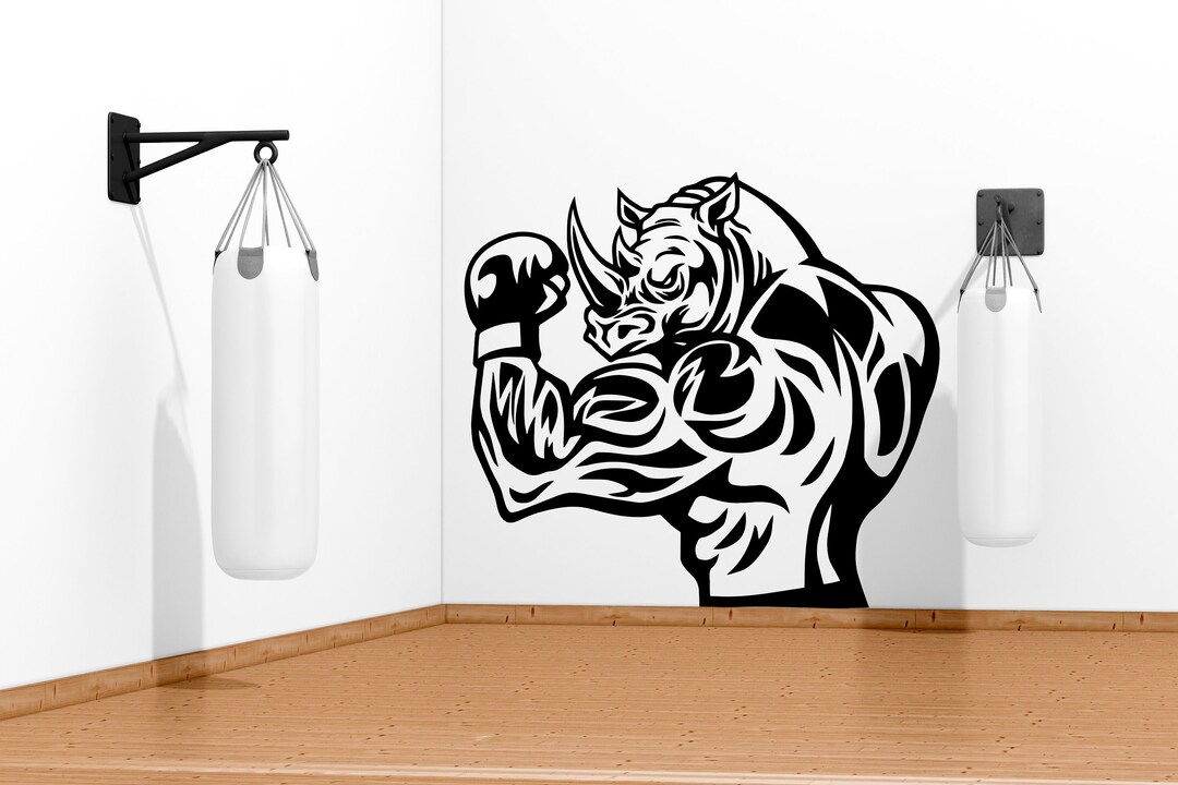 Gym Wall Decor Rhino Bodybuilder Gym Sticker Fitness Wall Art Etsy