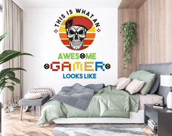 Decoración de pared para gamers, calcomanía personalizada de control de videojuegos, calcomanías de pared personalizadas para dormitorio infantil de gamers, calcomanías de vinilo para pared de juegos, pegatina infantil 522EZ