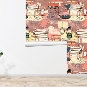 Library Wallpaper - Library Vintage Wallpaper Books Lover Wall Decor Vintage Retro Printed Removable Self Adhesive Wallpaper 609EZ