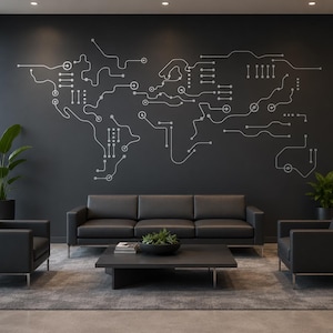 Global Network – World Map Circuit Wall Decal | Peel & Stick 894SE