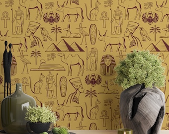 Papel tapiz antiguo de Egipto, papel tapiz de tela de arte de pared de Egipto, decoración de pared antigua de mediados de siglo sin costuras, papel tapiz autoadhesivo de tela de Egipto 1729EZ