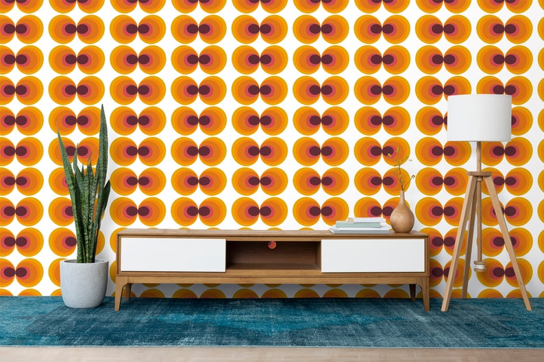 60s 70s Retro Wallpaper Floral Wallpaper Vintage Wallpaper Seamless Wall Decor Vintage Fabric Removable Self Adhesive Wallpaper 636EZ image 2