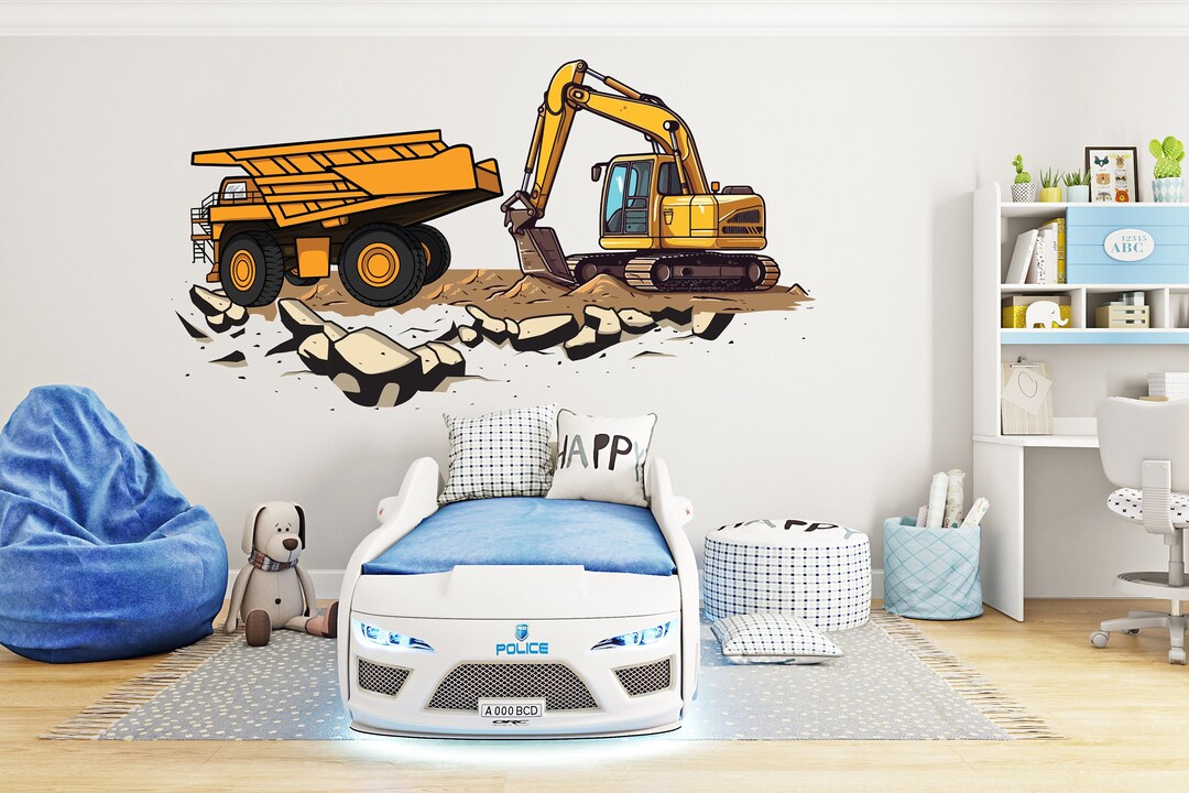 Construction Excavator Wall Decal Heavy Construction Wall Etsy