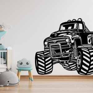 Monster Truck Extreme Vehicle Muscle Big Wheel Fire Flames Tire Off Road 4x4 wall decal Driver Race wall stickers 1662EZ