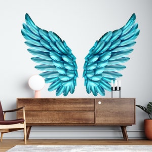 Angel Wings, Flower Wings Mid Century Modern Boho Angel Wings Decal Stickers Nursery Decor Kids Room Wall Art Home Decor 1087EZ