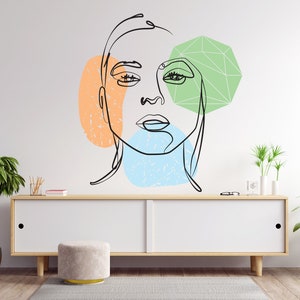 Line Art wall Decal, Women line art, Modern Mid Century Wall Art,Line Art Wall Decor Boho Wall Sticker Skull Decor Bedroom Art 661EZ