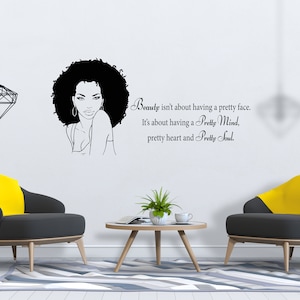 Beautiful African Woman Wall Decal African Girl Wall Sticker Quote Beauty Salon Wall Art SG 881