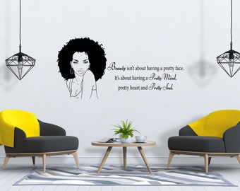 Beautiful African Woman Wall Decal African Girl Wall Sticker Quote Beauty Salon Wall Art SG 881