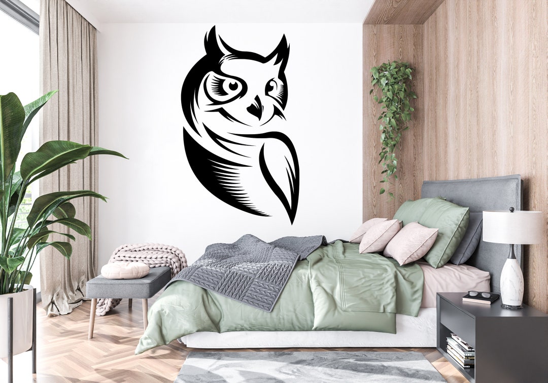 Owl Wall Decal, Owl Wall Art, Owl Vision Mode Moon Stars Wall Decor Owl ...