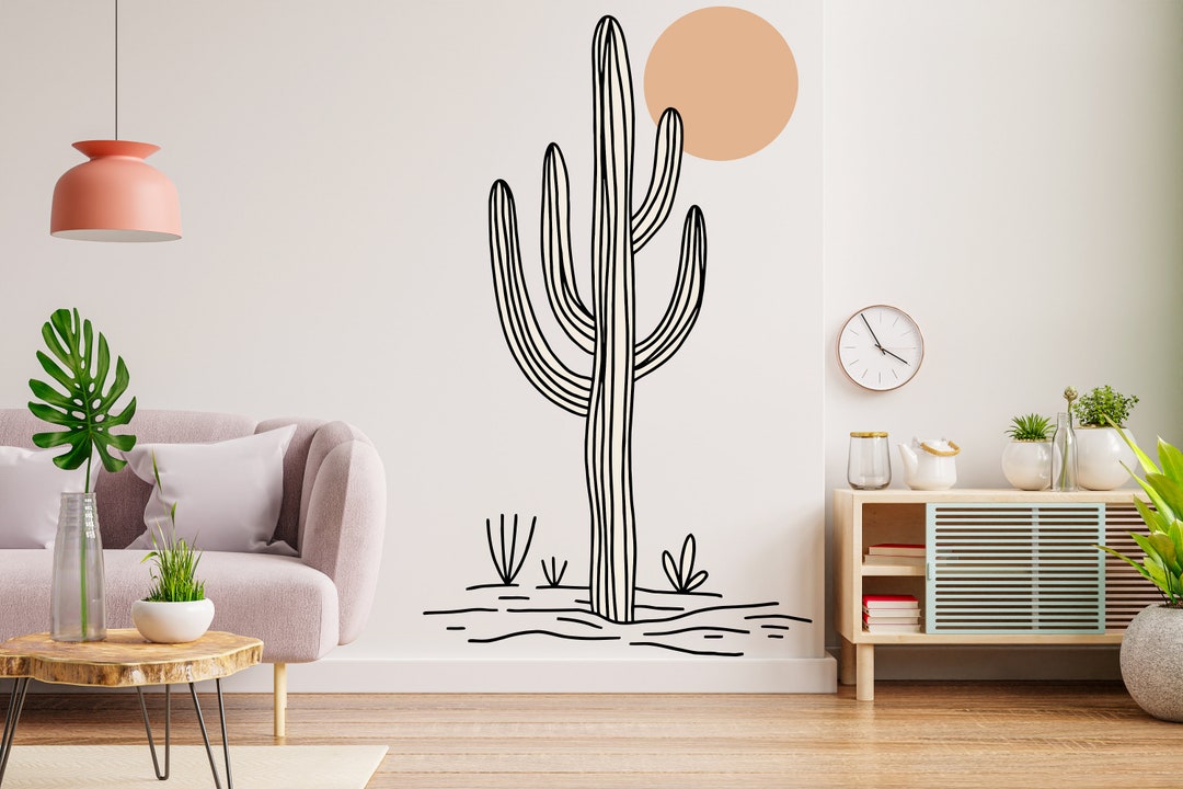 Cactus Wall Decal, Desert Wall Vinyl Sticker Decal, Cactus Desert Wall Decorationfloral Leaves