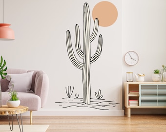 Sticker mural cactus, sticker mural désert en vinyle, décoration murale cactus désert, feuilles florales, décoration murale 1319EZ