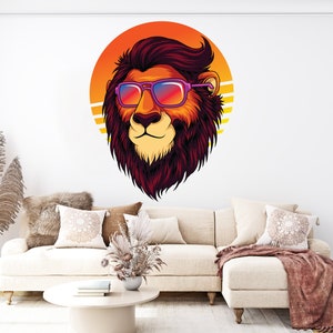 Lion with Sunglasses Wall Decal, Lion Summer mood Wall Art, Lion Wall Decor Lion Wall Sticker  Animals wall decal Safari wall sticker 1507EZ
