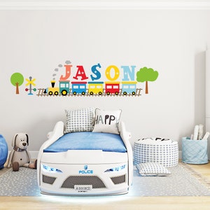 Calcomanía de pared de tren Habitación para niños Nombre personalizado Calcomanía de pared de tren Regalos personalizados Bandera de coche Vinilo Pegatina de pared-Habitación de niño 1038EZ