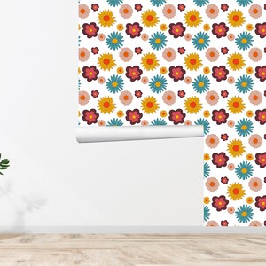 60s 70s Retro Wallpaper Floral Wallpaper Vintage Wallpaper Seamless Wall Decor Vintage Printed Removable Self Adhesive Wallpaper 630EZ
