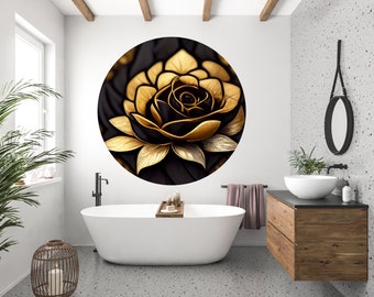 Gold Rose, Flower Gold Rose Mid Century Modern Boho Rose Gold Decal Stickers Nursery Decor Kids Room Wall Art Home Decor 1326EZ