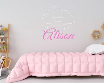 Personalized Name Wall Decal Clouds Moon and Stars Wall Decal  Custom Name Wall Decal  Decal for Nursery SG482