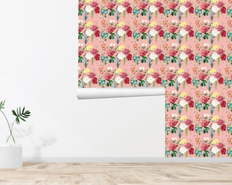 Papel pintado de acuarela Papel pintado floral Papel pintado floral Decoración de pared sin costuras Vintage Impreso Papel tapiz autoadhesivo extraíble 723EZ