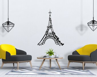 Vinilo decorativo de pared de París, pegatina de pared con el horizonte de París, arte de pared de la Torre Eiffel, decoración de pared de la Torre Eiffel SG583