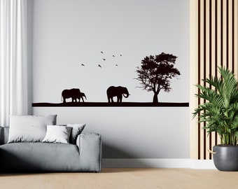 Vinilo decorativo de pared de la sabana africana con animales de safari, arte mural africano SG 1198