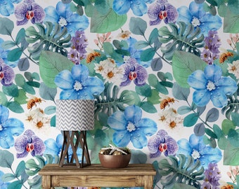 Papel pintado de flores Papel pintado floral Papel pintado floral Decoración de pared sin costuras Vintage Impreso Papel tapiz autoadhesivo extraíble 954EZ