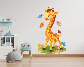 Giraffe Nursery Wall Decal Kids Wall art Animal Wall decor Animals decal Wall Safari Funny stickers Decor Living room Wall Decals 684EZ